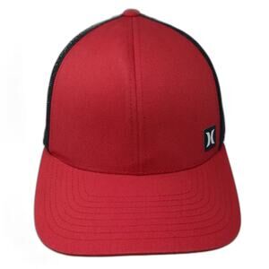 Hurley Trucker Hat Red Black One Size Mesh Back Adjustable Snapback Logo Patch